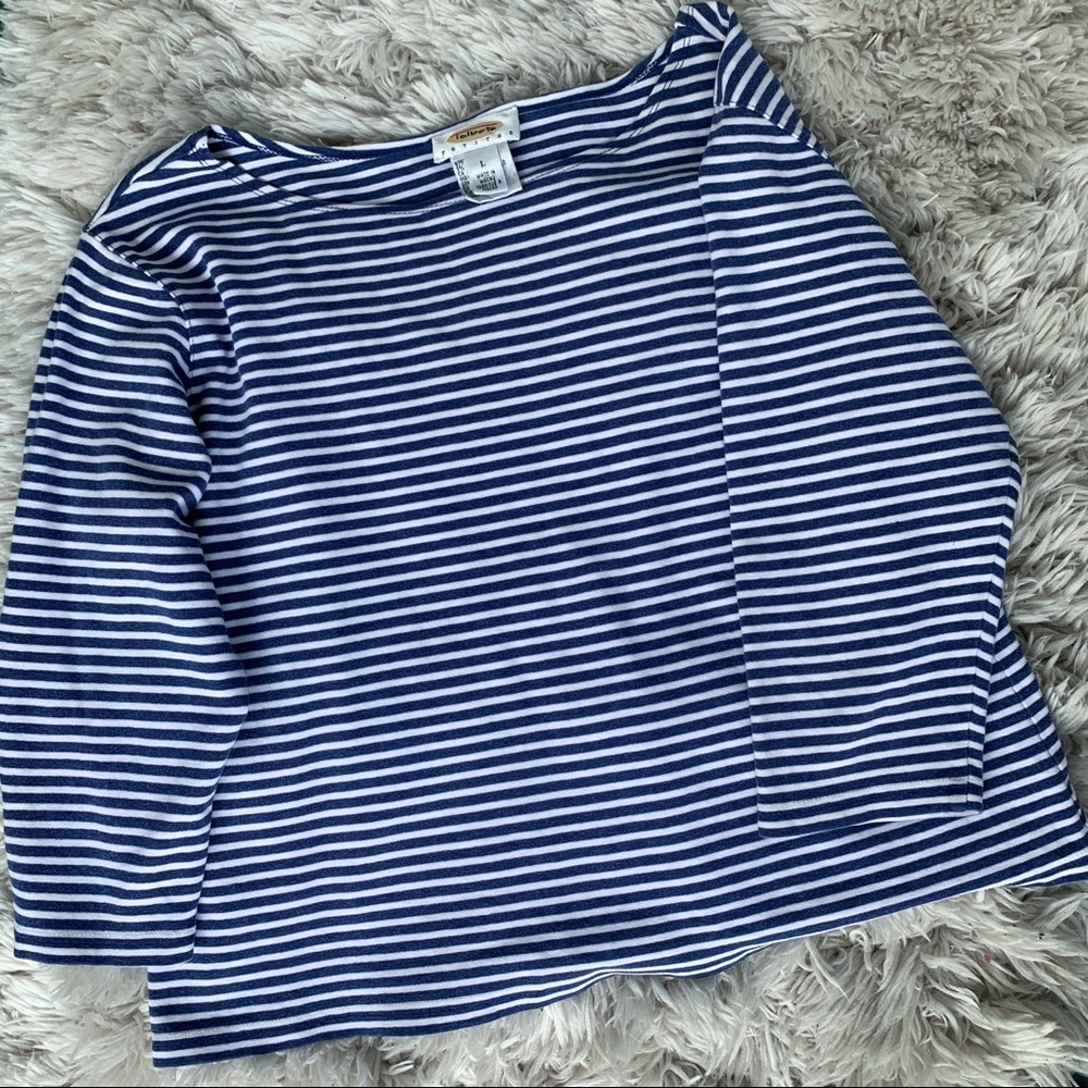 Talbots Petites Stripe Quarter Sleeve Top | Large